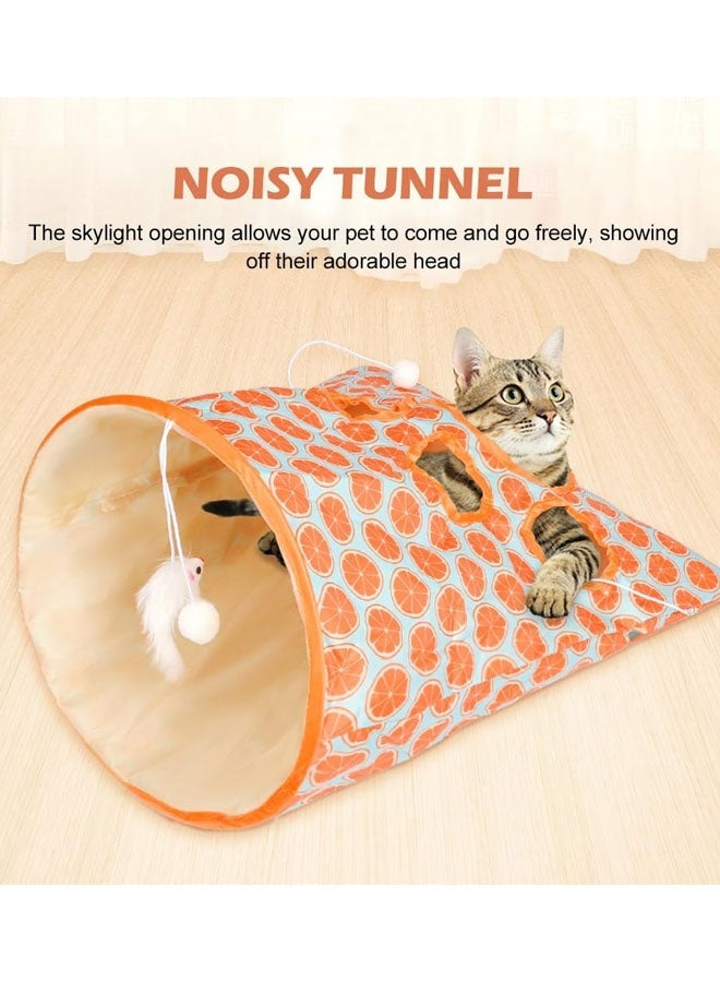 حقيبة نفق للقطط، برتقالية اللون، لعبة نفق لعب للقطط والهامستر داخل المنزل، حقيبة قماشية قابلة للطي مع فأر صغير وكرة لعبة، قابلة للطي والحمل - Image 5